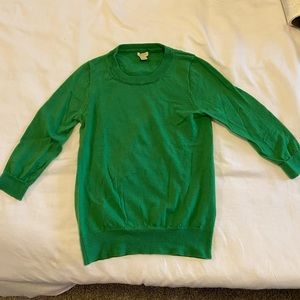 J. Crew classic three quarter sleeve crew neck woven sweater in green size small